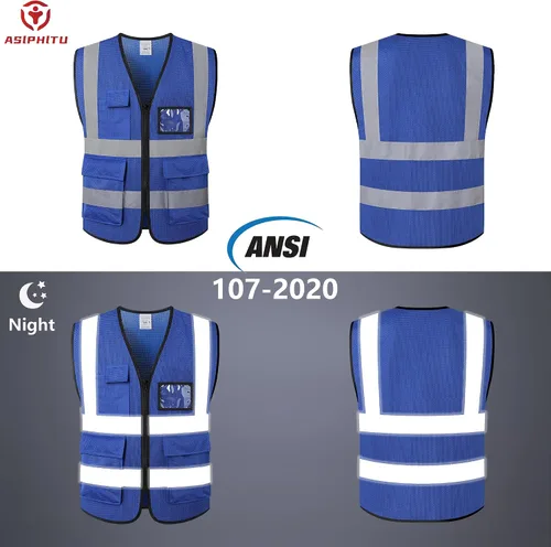 Vista 4 de Chaleco de seguridad reflectante para hombres y mujeres, chaleco de construcción que cumple con el estándar ANSI/ISEA