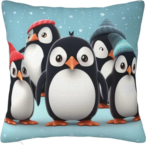 Vista 9 de Fundas de almohada decorativas rústicas con bonitos pingüinos de 18 x 18 pulgadas, funda de almohada suave cuadrada para decoración de sofá