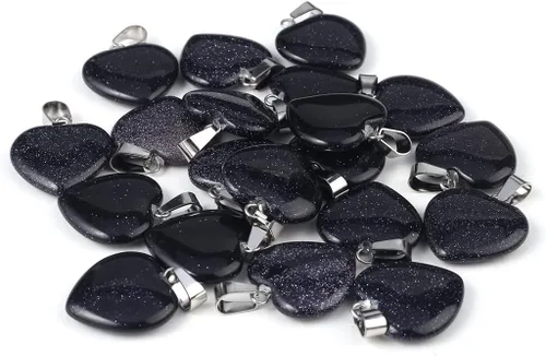 Vista 13 de LE SKY 20 piezas de dijes de piedra natural en forma de corazón, dijes de piedra curativa para hacer joyas