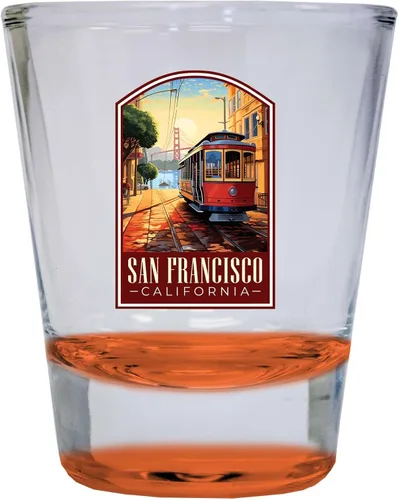 Vista 3 de San Francisco California C Souvenir - Vaso de chupito redondo de 1.5 onzas, color azul, paquete de 2