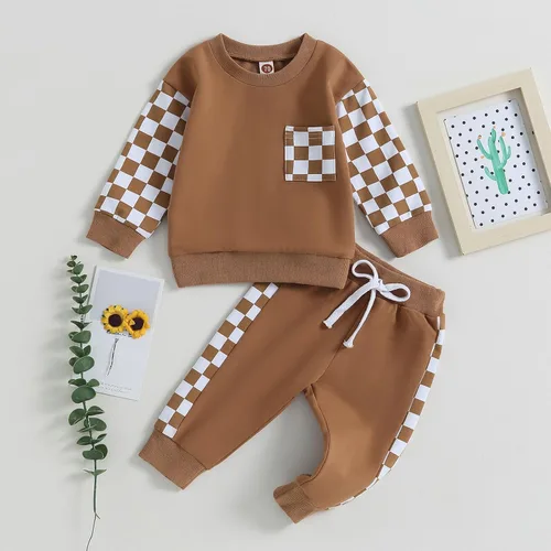 Vista 141 de Ropa de bebé niño 3 6 9 12 18 24M 3T Conjunto de pantalones con capucha patchwork sudadera con capucha pantalones de rayas traje de otoño invierno