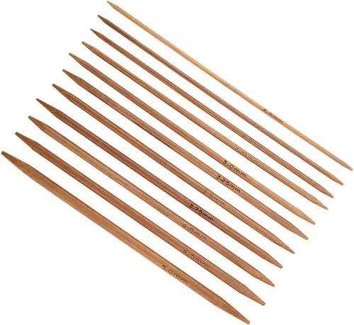 Vista 7 de Juego de agujas de tejer de bambú, 11 tamaños, 55 agujas de tejer de doble punta, agujas largas de madera para suéteres, calcetines, chal y bufanda