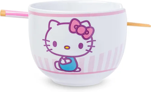 Vista 10 de Silver Buffalo Sanrio Hello Kitty Flowers, cuenco de ramen con palillos Patrón de flores de Hello Kitty