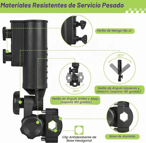 Vista 4 de Soporte de paraguas de carrito de golf resistente ajustable en 180° para cochecito, bicicleta, silla de ruedas, silla de ruedas, silla de playa