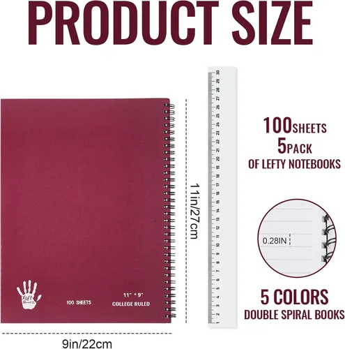 Vista 2 de Henoyso 5 cuadernos jumbo para zurdos de 100 hojas/200 páginas, libro de trabajo para zurdos de 11 x 9 pulgadas, cuaderno en espiral para zurdos