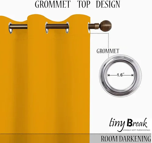 Vista 3 de Tiny Break Cortinas ocre de algodón – Cortinas sólidas y gruesas para ventana/puerta de 84 pulgadas de largo, hechas de 100% algodón, ojales