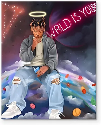 Vista 17 de Juice Wrld - Arte de Lienzo para Pared, Impresión de Póster de Portada de Álbum de Música, Póster de Rapero Cantante Arte Enmarcado, Arte de Lienzo