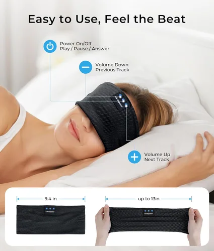 Vista 6 de ink-topoint Auriculares para dormir con diadema Bluetooth, auriculares Negro