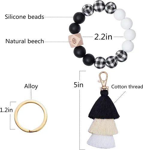 Vista 2 de Bisanzoya Beaded Keychain with Tassel, Silicone Key Ring Bracelet, Cute Boho Car Key Chain Wristlet for Women