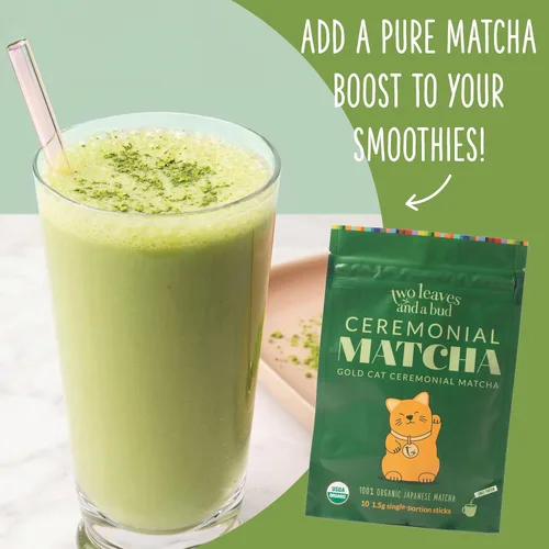 Vista 8 de Two Leaves and a Bud Té verde matcha ceremonial orgánico, 100% polvo de matcha japonés, palitos de una sola porción de 0.05 onzas preporcionadas