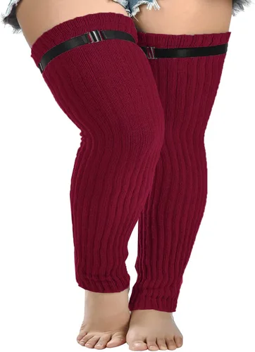 Vista 2 de SherryDC Calentadores de piernas extra largos para mujer, tallas grandes, anchos, gruesos, hasta el muslo, calcetines sin pies altos sobre
