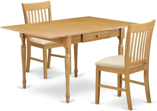 Vista 9 de East West Furniture MZNO3-BCH-W Juego de mesa de comedor de 3 piezas para espacios pequeños contiene una mesa de comedor rectangular con gotas y 2