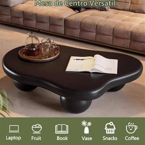 Vista 4 de Mesa de Centro Cloud para Sala de Estar con Esquinas Redondeadas, Mesa Central de Estilo Moderno con 3 Patas en Forma de Pelota, Mesa de Té