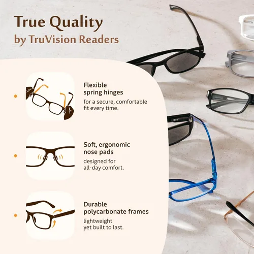 Vista 3 de TruVision Readers Gafas de lectura, bisagras de resorte cómodas para hombres y mujeres, 9501HP