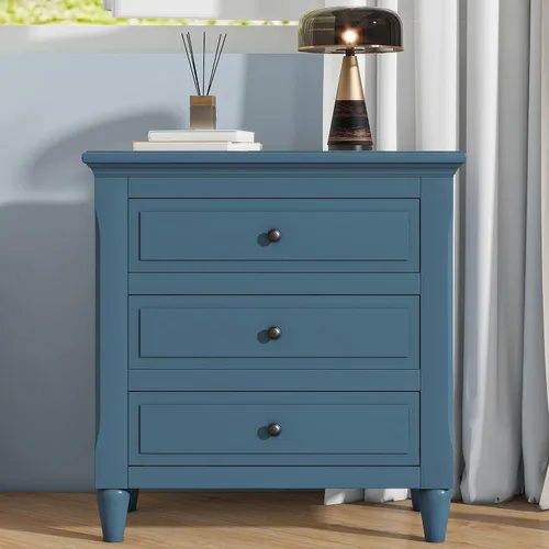 Vista 13 de Farmhouse Nightstand with 3 Drawers and Smooth Gliding Rails, Bedside Table Cabinet with Metal Handle, Minimalist Modern Small End Table for