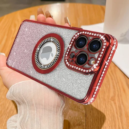 Vista 24 de Losin Funda magnética compatible con iPhone 15 Pro Max con purpurina compatible con MagSafe Funda de lujo con diamantes de imitación con logotipo