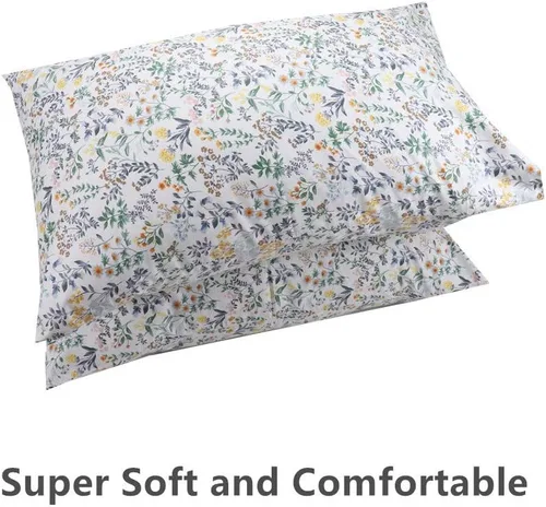Vista 4 de Juego de 2 fundas de almohada de algodón botánico blanco, funda de almohada suave tamaño Queen con cierre envolvente, 20 x 30 pulgadas