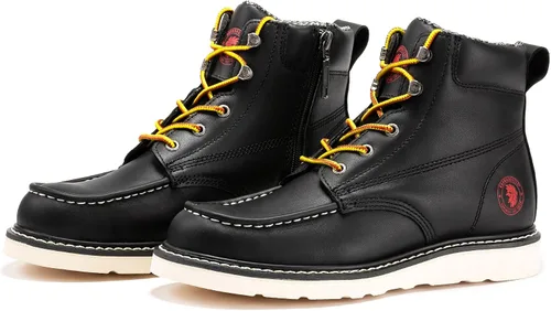 Vista 8 de ROCKROOSTER Magnolia 6" Botas de cuña con cierre lateral para hombre, Botas de motocicleta ligeras con punta suave tipo mocasín SAP309-Marrón