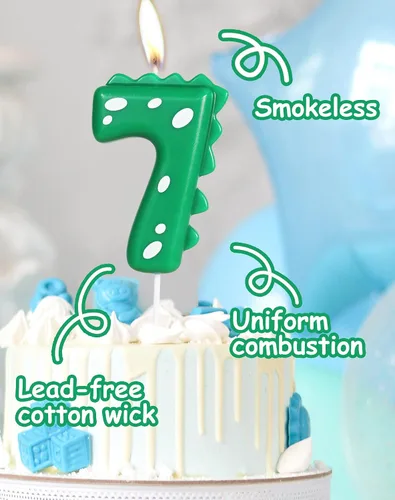 Vista 3 de Velas de primer cumpleaños, vela número 1, decoraciones de fiesta de dinosaurios para cumpleaños, vela verde de feliz cumpleaños para pastel, vela