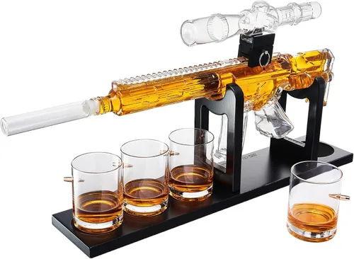 Vista 14 de Decantador de Francotirador Grande de 18", Regalos para Hombres Papá, Juego de Decantador de Whisky - Pistola de Vidrio con Mira de Francotirador AR
