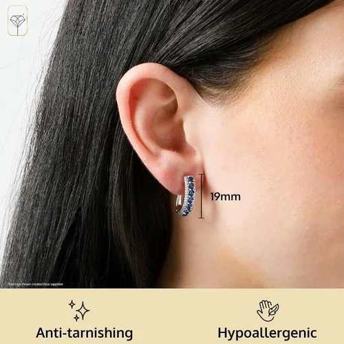 Vista 3 de Aretes de aro de plata de ley 925 con gemas para mujer Aretes de piedra de nacimiento redonda simulada para mujer con postes con bisagra Aretes