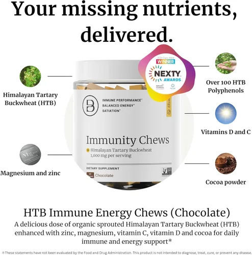 Vista 2 de BIG BOLD HEALTH HTB Immunity Chews - Suplemento orgánico de trigo sarraceno tartario del Himalaya para apoyar la energía natural y la función