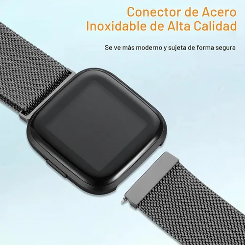 Vista 2 de Bandas de metal compatibles con reloj inteligente Fitbit Versa/Versa Lite/Versa 2 para mujeres y hombres, correa de repuesto de malla de acero Negro