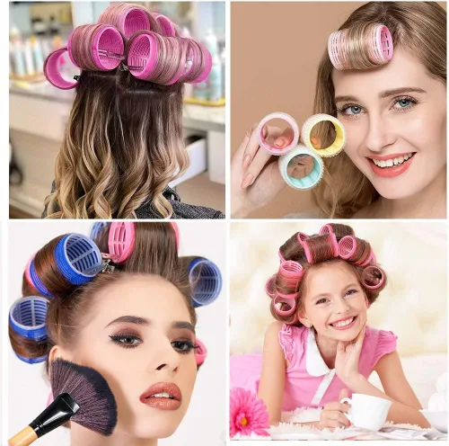 Vista 4 de Juego de rodillos de pelo jumbo, 12 rizadores de peluquería de salón de belleza, rodillos grandes jumbo para cabello largo y corto, peinado rizado