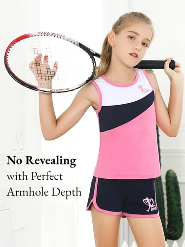 Vista 3 de nomachalt Girls Summer Shorts Sets Kids 2 Piece Outfits Clothes Tennis Running Tank Top Shirts Dolphin Shorts