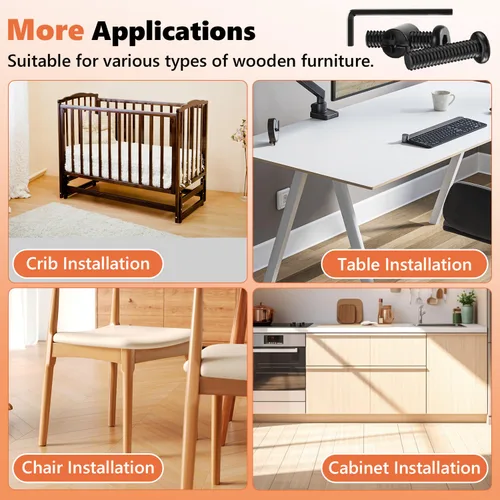 Vista 6 de Kit de repuesto de herrajes para cuna de 53 piezas, conjunto de pernos y tuercas de barril para armazón de cama de bebé para Delta/Graco, tornillos