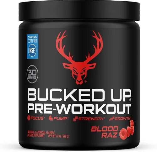 Vista 12 de Bucked Up Pre Workout 6 gramos de citrulina, 2 gramos de beta alanina y 3 otros ingredientes de marca registrada (Blue Raz)