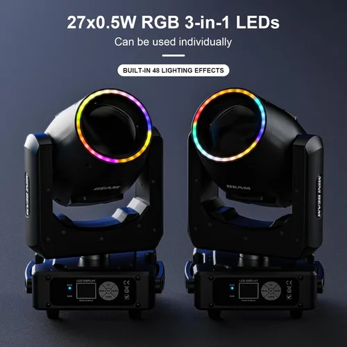 Vista 3 de 350W 7R Luz de haz con cabeza móvil y tira LED RGB, control DMX512, sonido activado, efecto de prisma, niebla, arcoíris, 48 prismas y 14 gobos, 14