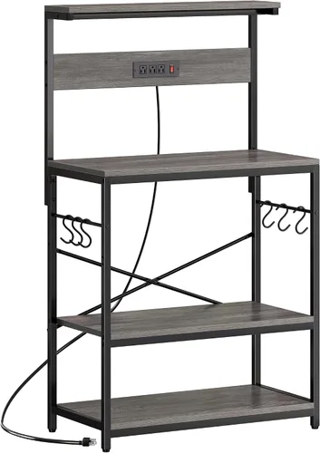 Vista 13 de SUPERJARE - Estante para panaderos con tomas de corriente, soporte para microondas de 39.4 x 14.3 pulgadas, estante de almacenamiento con estante