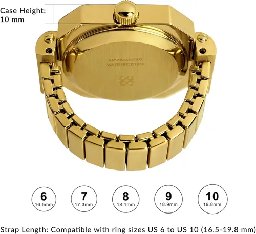 Vista 3 de PASCAL Anillo de reloj de diamante para mujer con pantalla analógica de dos manecillas y banda de expansión de acero inoxidable