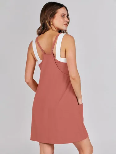 Vista 4 de Caracilia - Vestido corto de verano para mujer, estilo informal, sin mangas, faja moldeadora integrada, vestido de verano moderno, corto, atuendos