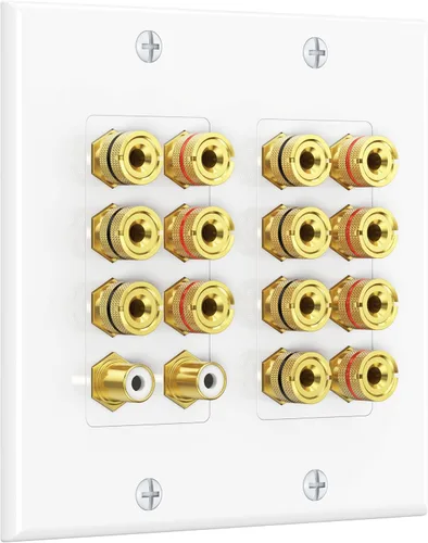 Vista 11 de Cable Matters Paquete de 2 placas de pared de alambre para altavoz, placa de pared de altavoz chapada en oro con poste de encuadernación de enchufe