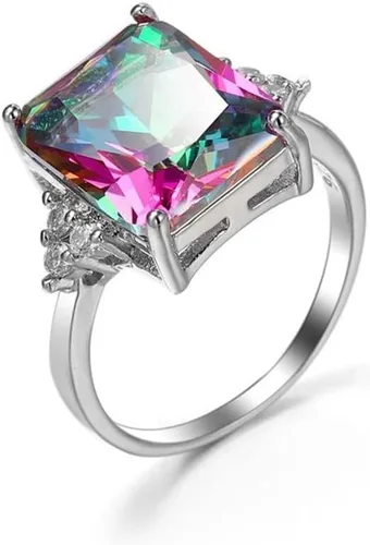 Vista 3 de HaoMo - Anillo solitario de plata de ley 925 con circonita azul vintage, anillo de topacio de zafiro azul, anillo de amatista y piedras preciosas
