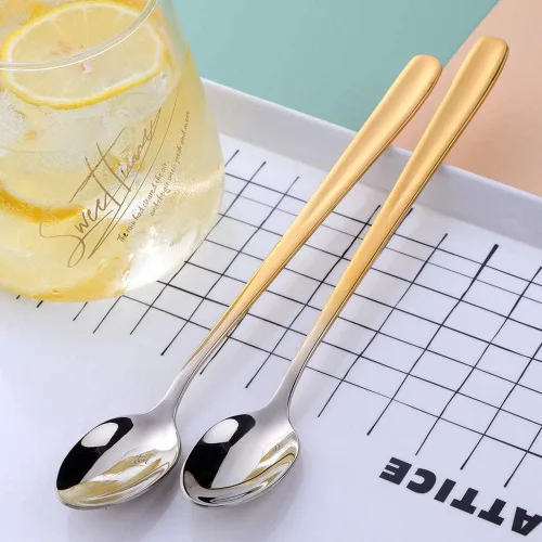 Vista 4 de YDware - Juego de cucharas de té helado de mango largo, cucharas doradas de cambio gradual de 7.87 pulgadas, cucharas de cóctel de acero inoxidable