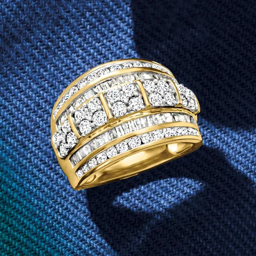Vista 6 de Ross-Simons 2.00 ct. t.w. Baguette and Round Diamond Multi-Row Ring in 18kt Gold Over Sterling