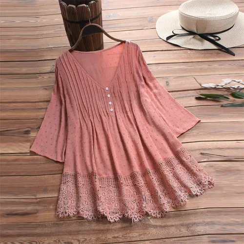 Vista 2 de Aniywn Camiseta de manga 34 con estampado floral y cuello redondo para mujer