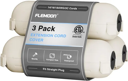 Vista 13 de Flemoon [Paquete de 3] Cubierta de cable de extensión para exteriores, impermeable, resistente a la intemperie, caja de conexión eléctrica