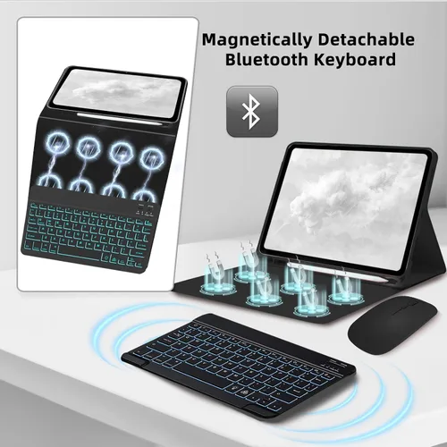 Vista 7 de Funda de teclado para Samsung Galaxy Tab A8 10.5 pulgadas - 7 colores retroiluminados cubierta de teclado y mouse (negro)