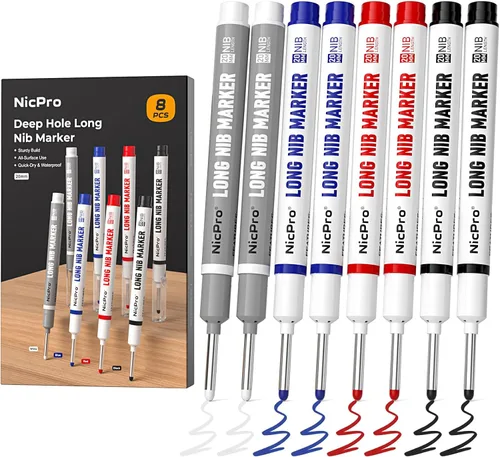 Vista 7 de Nicpro - 6 rotuladores de punta larga con punta fina de cabeza larga de 0.787 in (colorido) Quick Dry & Waterproof Construction Markers, Long Head