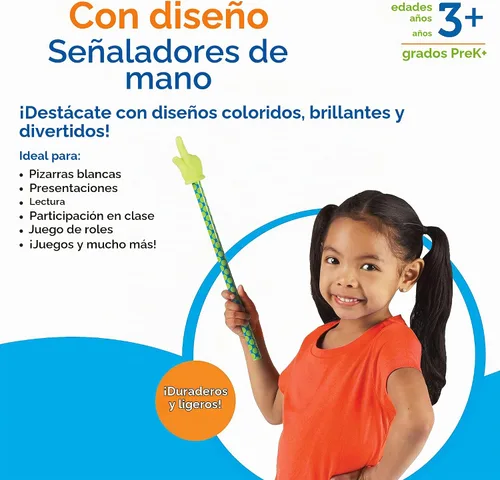 Vista 6 de Learning Resources Punteros de mano estampados – 3 piezas, a partir de 3 años, puntero de aula para niños, punteros de lectura para niños