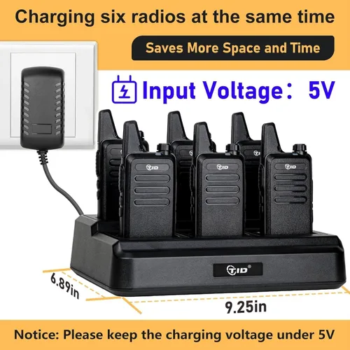 Vista 3 de TID RADIO TD-M8s Radios Walkie Talkies Radio bidireccional recargable (paquete de 6) Radio FRS sin licencia con cargador de 6 vías Multi Gang