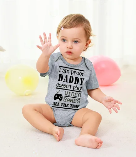 Vista 2 de UNICOMIDEA Mameluco de manga corta para bebés niños y niñas, estampado de letras, de 0 a 12 meses