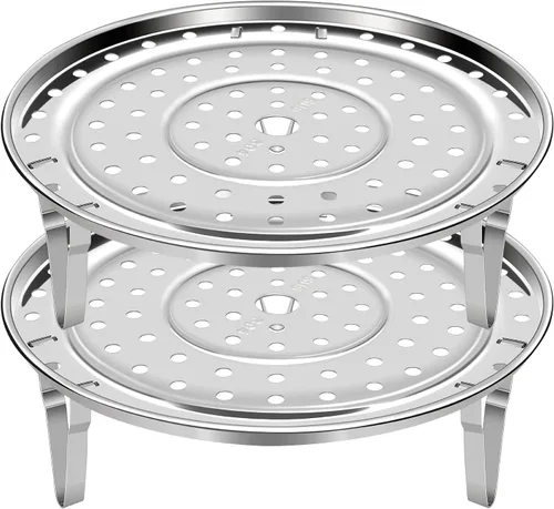 Vista 9 de Mini Skater Paquete de 2 estantes de vapor de acero inoxidable para ollas a presión gruesas con patas desmontables para bandejas de vapor