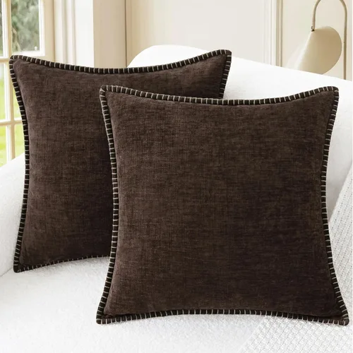 Vista 9 de CaliTime - Juego de 2 fundas de almohada decorativas de 16 x 16 pulgadas, con costuras en los bordes de hilo de algodón, chenilla suave teñida