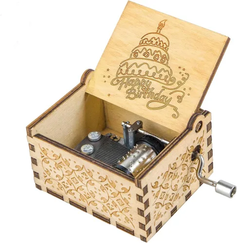 Vista 8 de Muzero - Caja de música de cumpleaños, regalo para mujeres, hermanas, hija, hijo, amigos, cumpleaños Caja de música de manivela de madera, regalos
