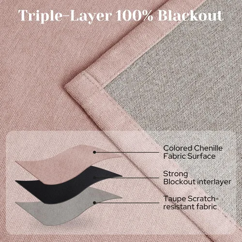 Vista 5 de HOMEIDEAS Cortinas Opacas 100% de Chenilla para Dormitorio, Cortinas Rosa Rubor de 63 Pulgadas de Largo, 2 Paneles para Sala de Estar/Guardería